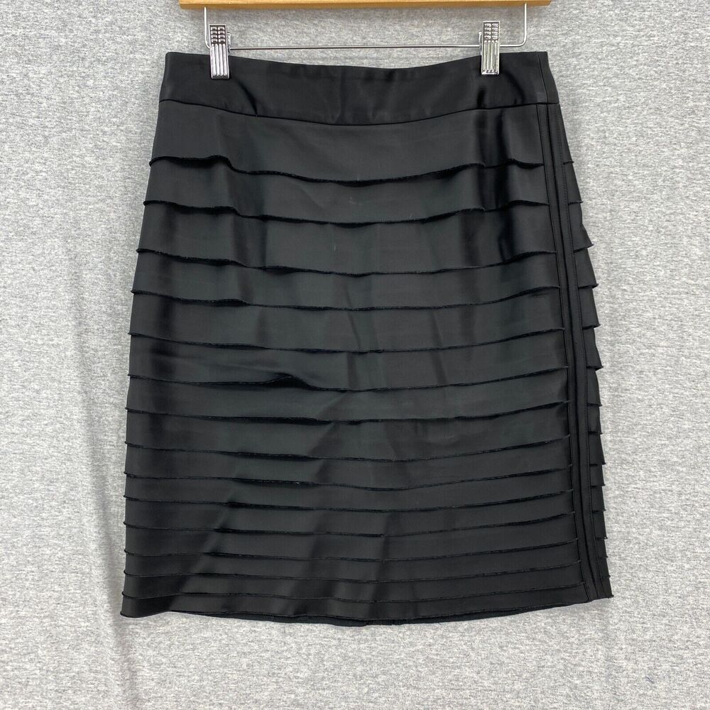 White House Black Market Skirt Womens 2 Dark Gray Satin Tiered Lined Pencil